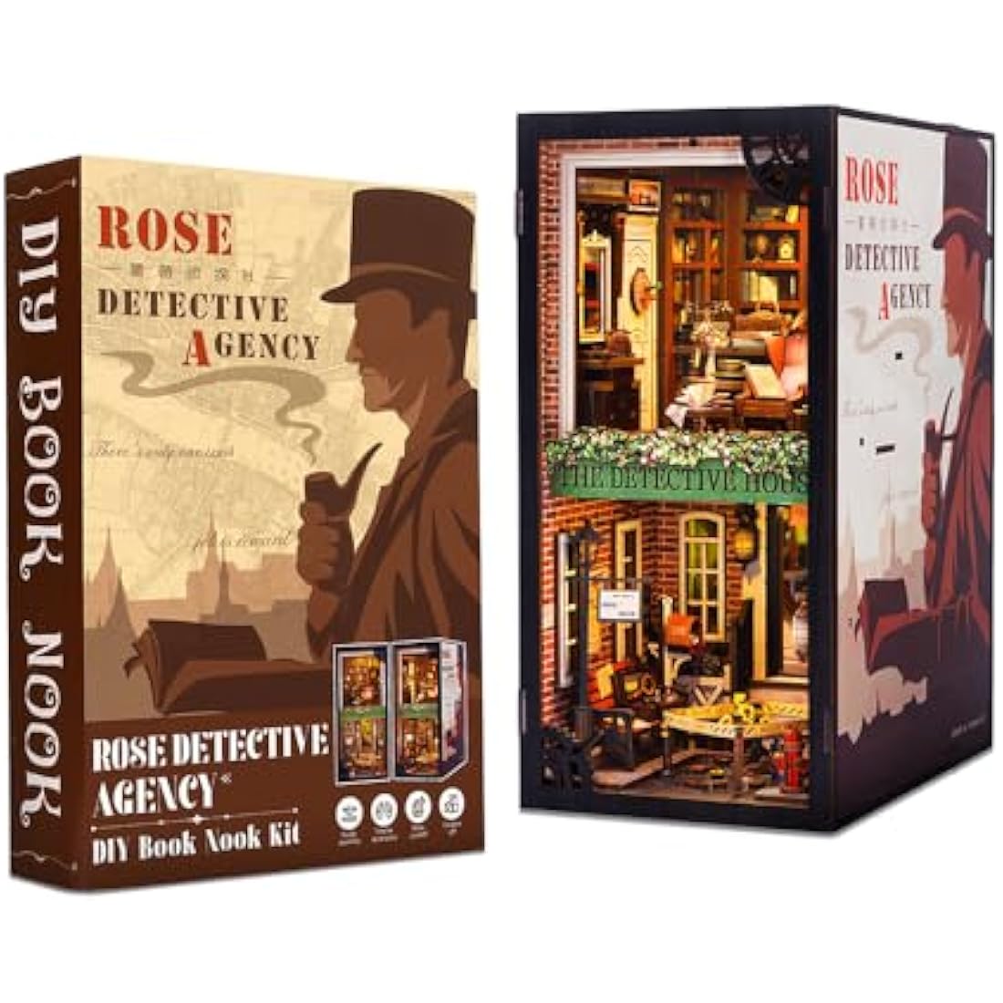 CUTEBEE Rose Detective Agency DIY Book Nook Kit - 3D Wooden Puzzle Dollhouse