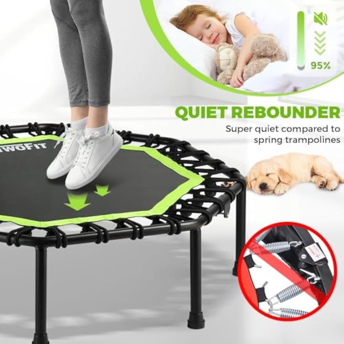 ONETWOFIT Foldable Fitness Trampoline | 330lbs Rebounder with Handle