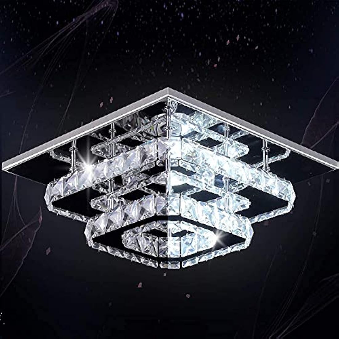 Finktonglan Modern Square Crystal LED Ceiling Light | Flush Mount Chandelier