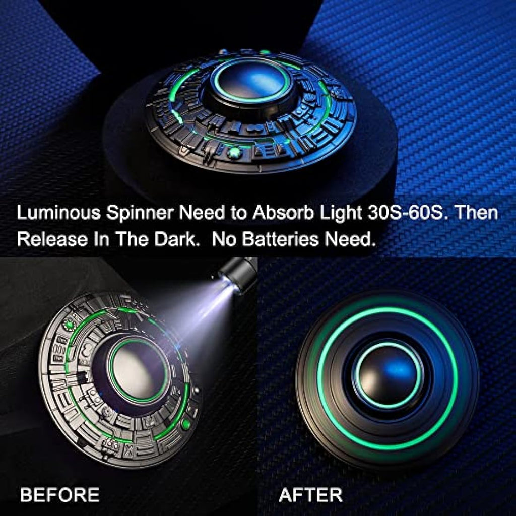 UFO Fidget Spinner – Glow in the Dark Metal Stress Relief Toy