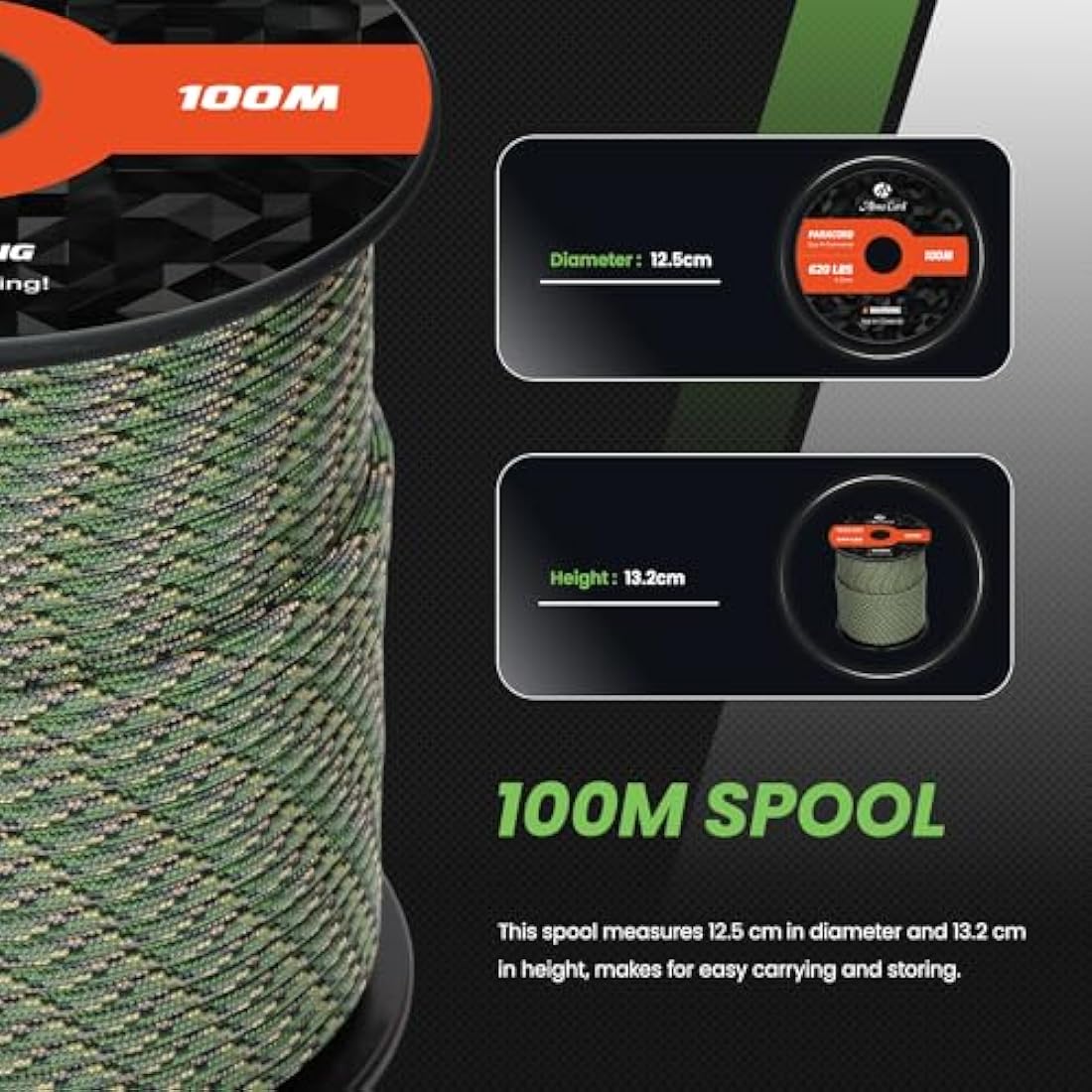 Abma Cord 4mm Nylon Paracord – 9 Strand Type III Rope, 100m Jager Camo