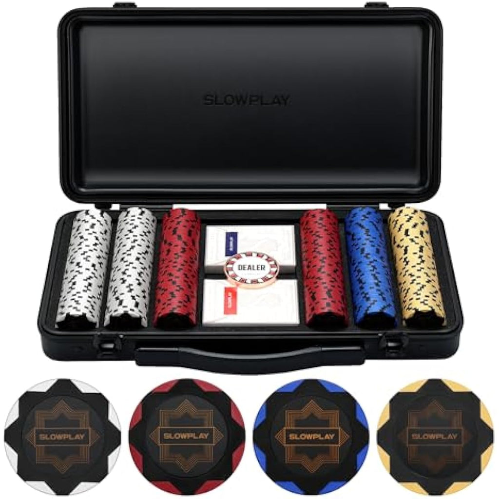 SLOWPLAY Nash 300 PCS Clay Poker Chips Set with Polycarbonate Case