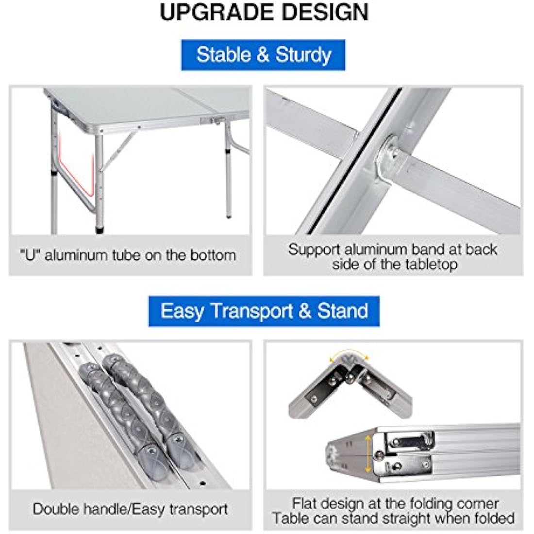 REDCAMP 3ft Folding Camping Table | Adjustable Height Aluminum Table