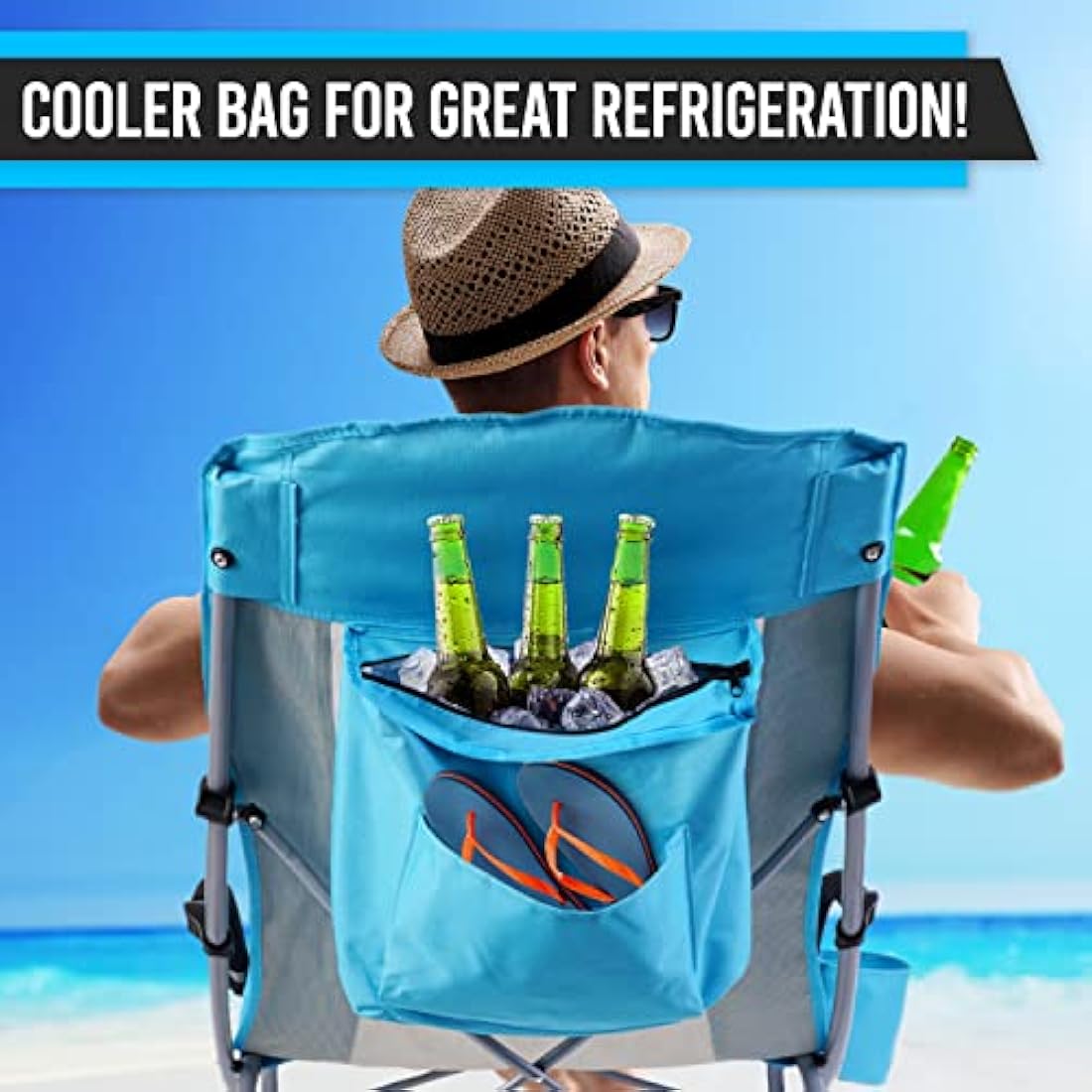 Nice C High Back Beach Camping Chair with Cooler Bag & Cup Holder, Blue