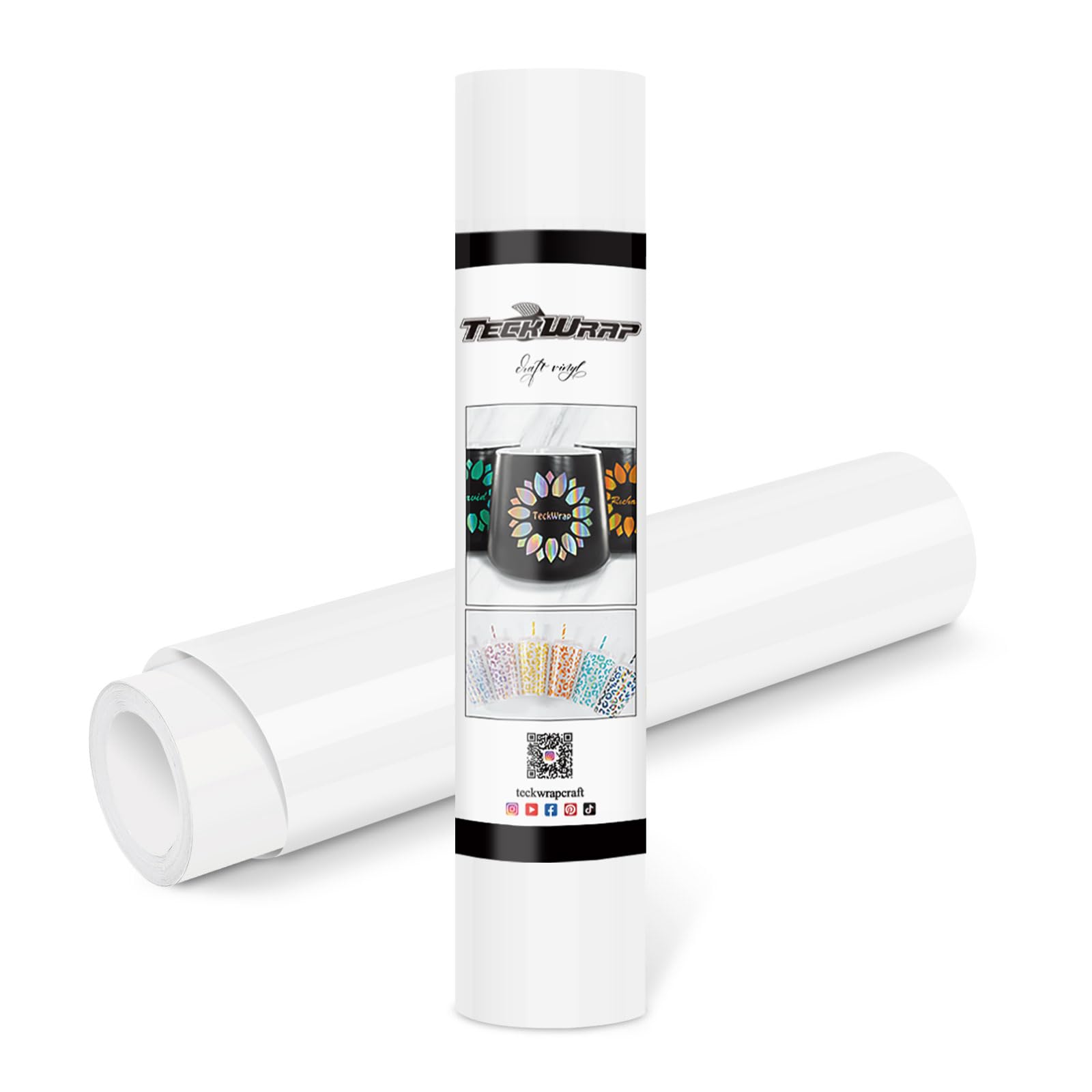 TECKWRAP Permanent Adhesive Vinyl - Glossy White Craft Roll, 12" x 10ft