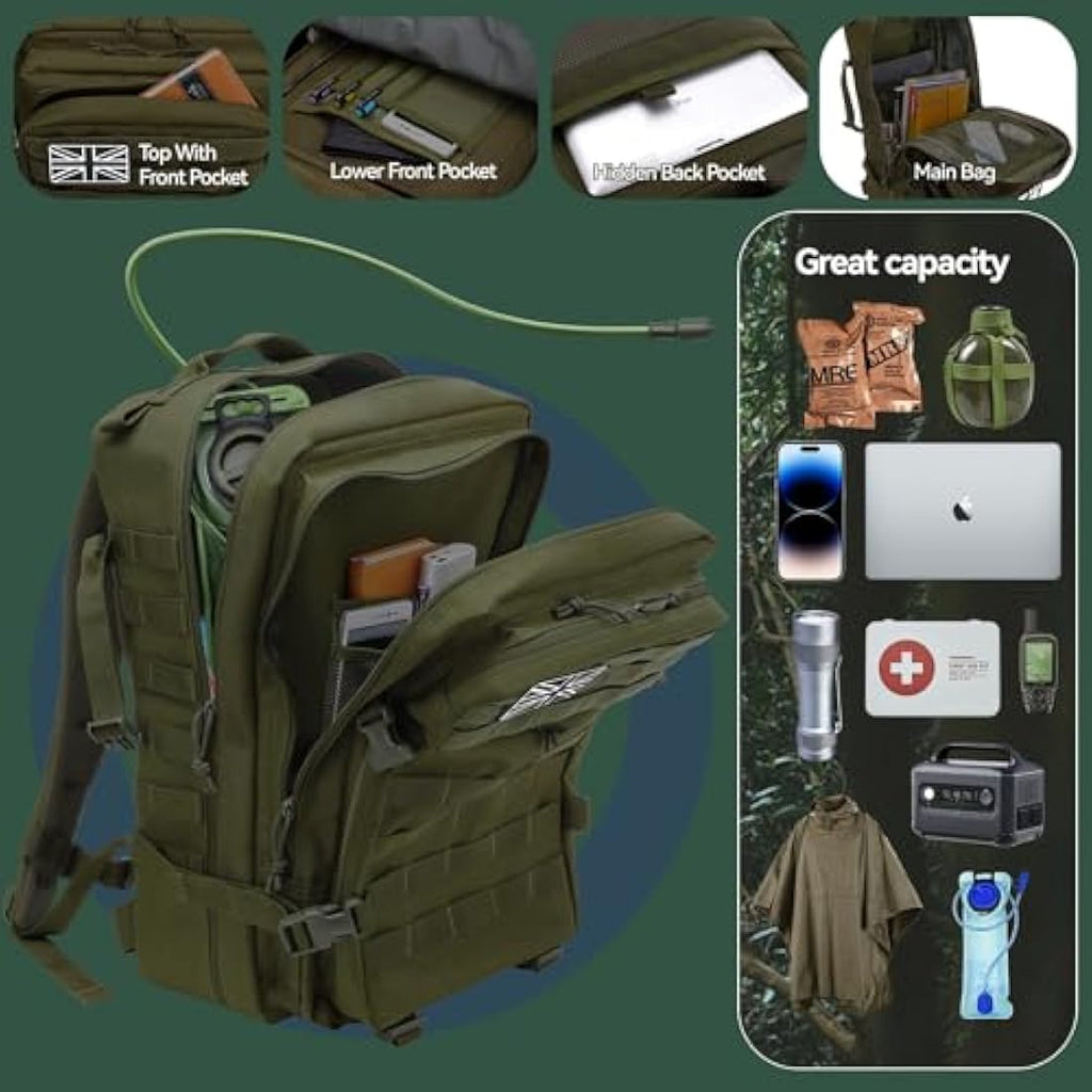 Delgeo 45L Military Tactical Backpack – Waterproof Molle Assault Pack