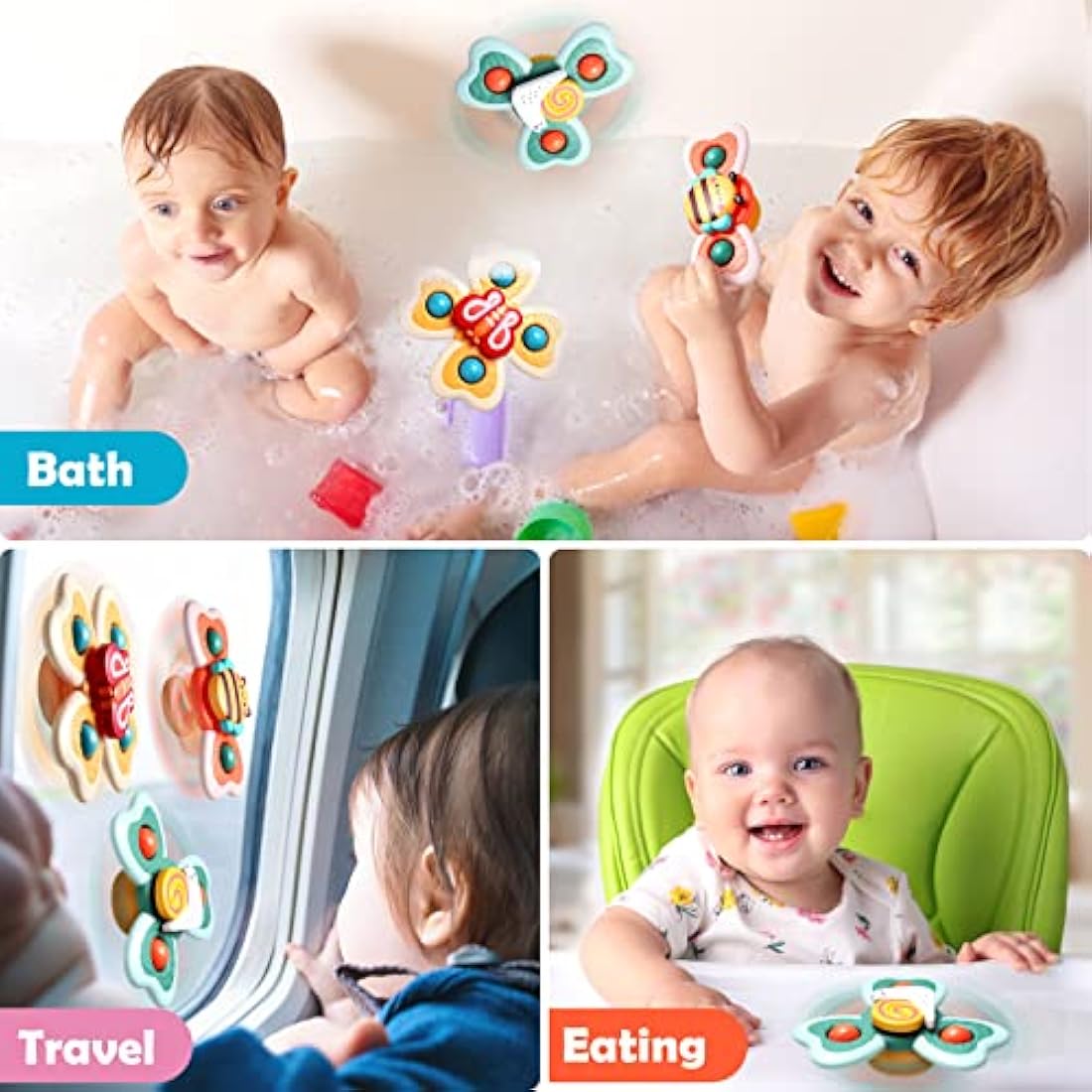 Hooku Suction Cup Spinner Toys – 3 Pcs Sensory High Chair Bath Toys