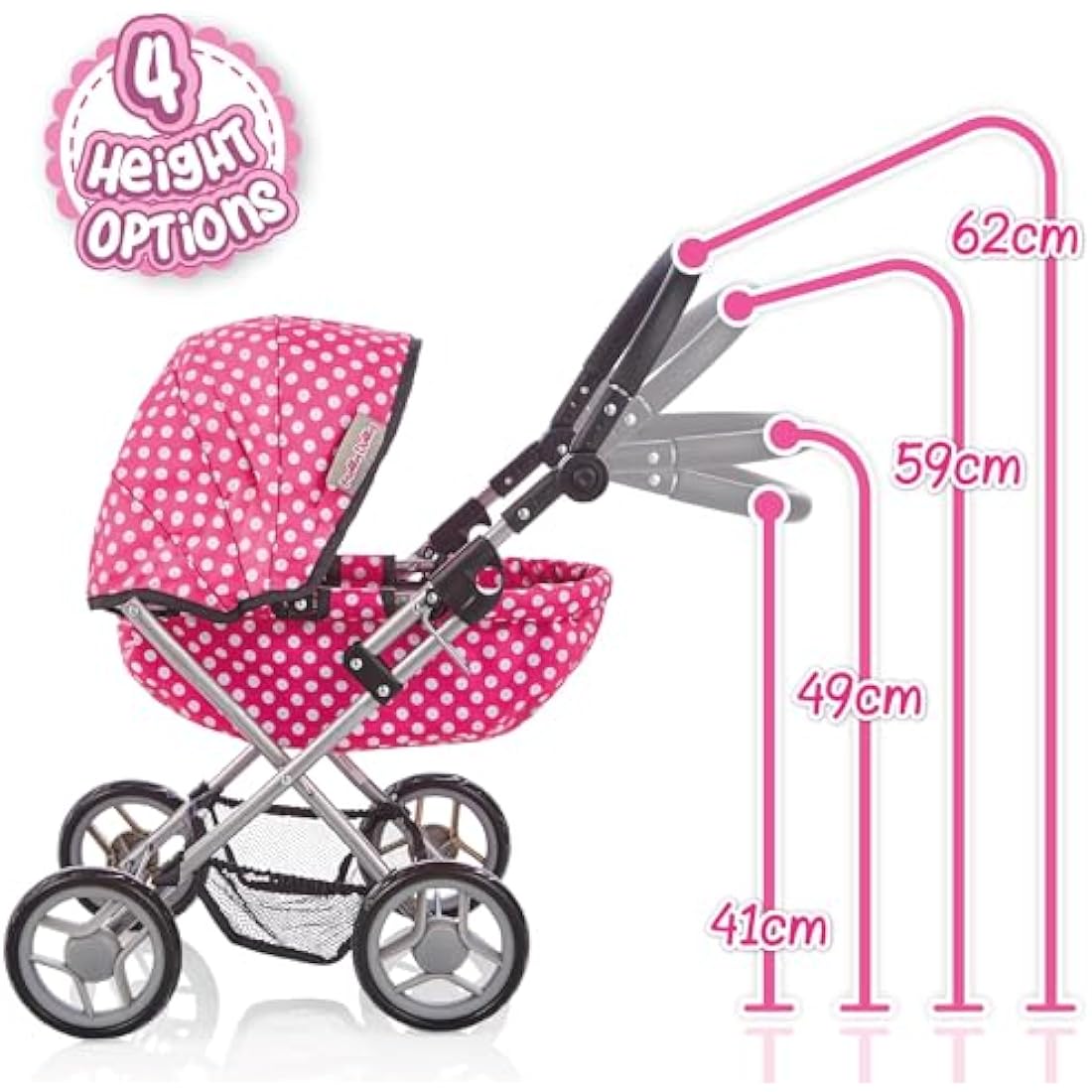 Molly Dolly My First Dolls Pram – Adjustable Toy Stroller for Ages 2-5