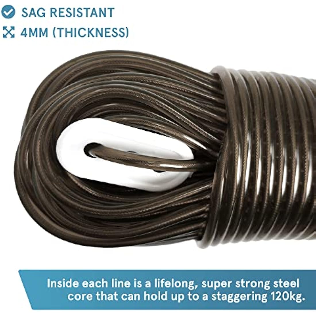 Smith's Steel Washing Line – 50m Heavy-Duty Weather Resistant Brown