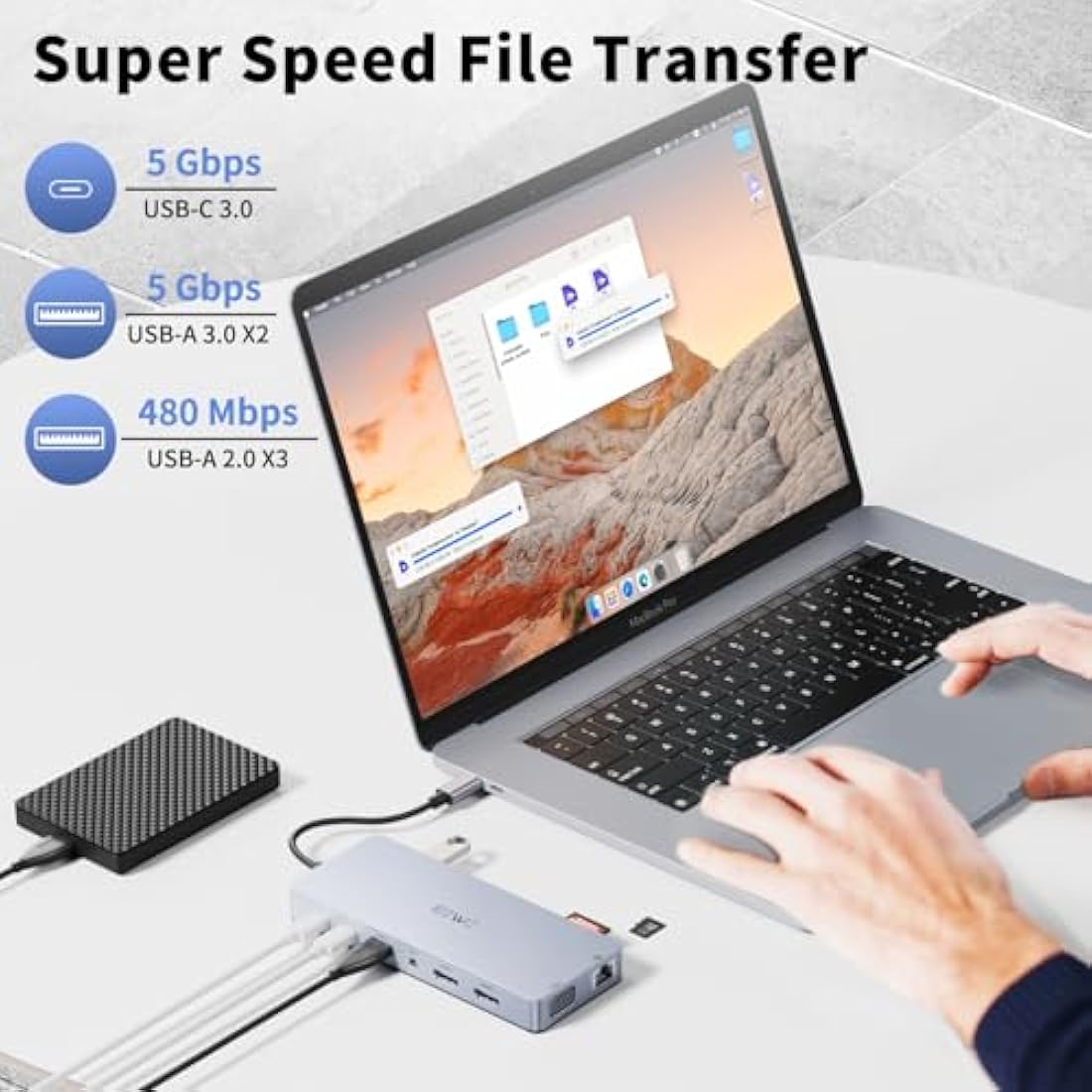 JESWO 14-in-1 USB C Docking Station – Dual Monitor 4K HDMI & VGA Hub