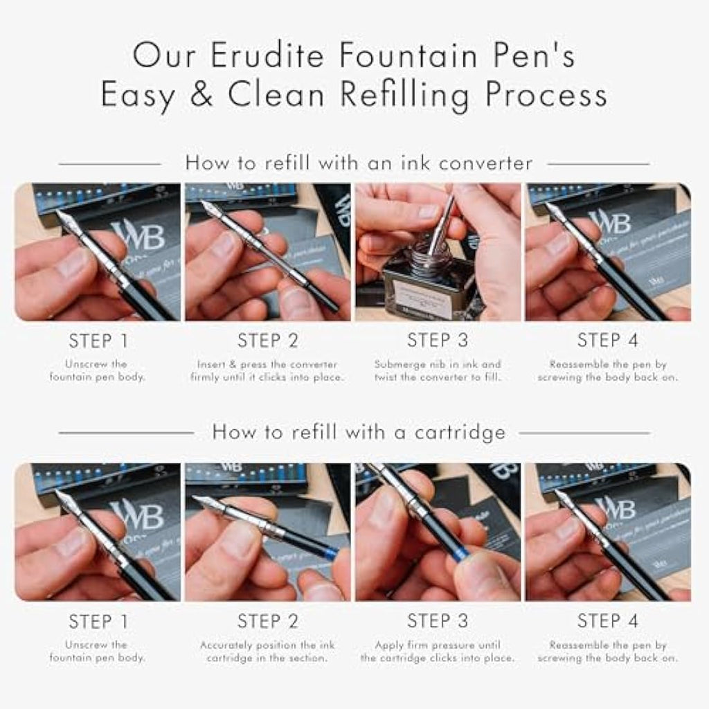 Wordsworth & Black Fountain Pen Set – Extra Fine Nib with 24 Ink Refills