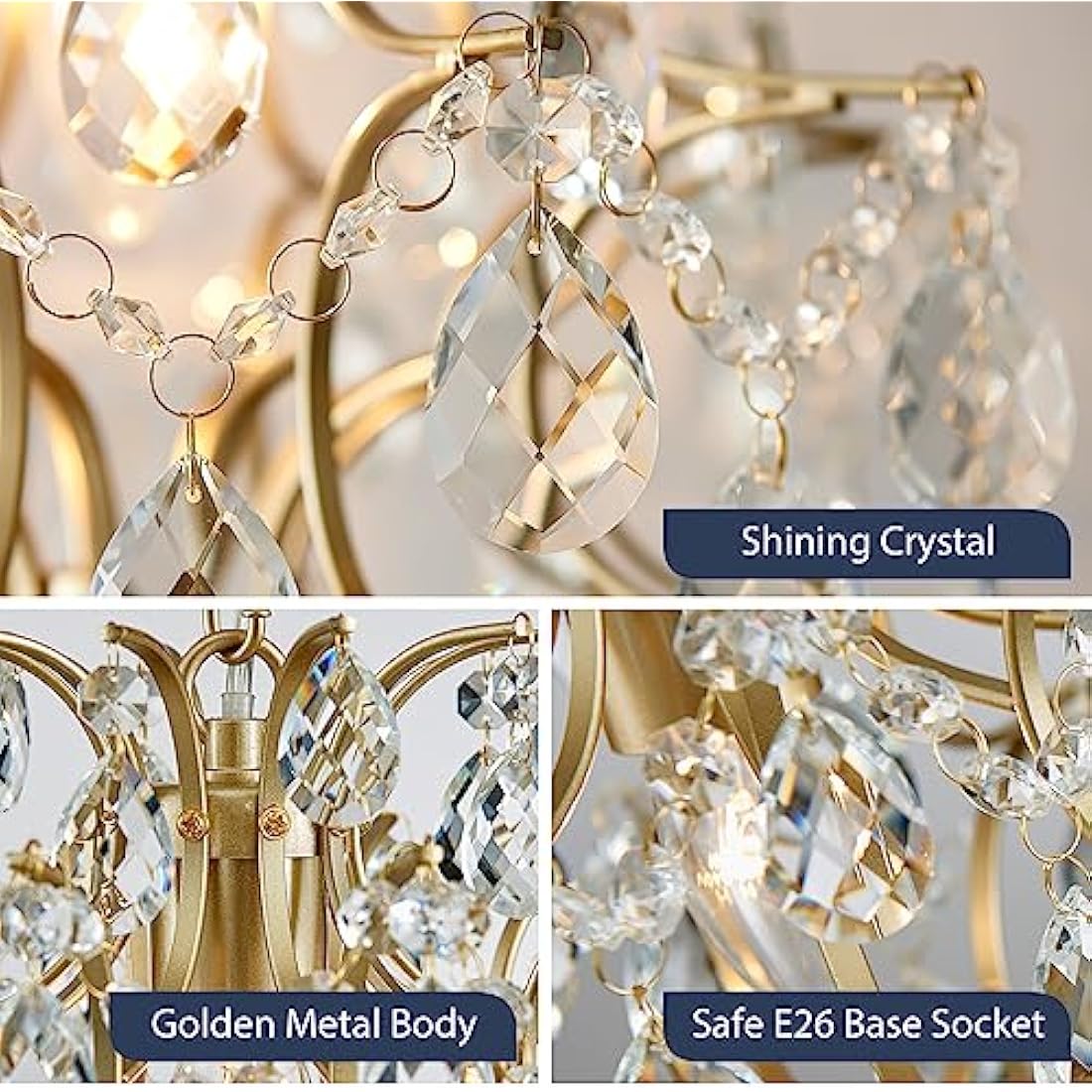 Bestier Gold Crystal Raindrop Pendant Chandelier – Modern Ceiling Light