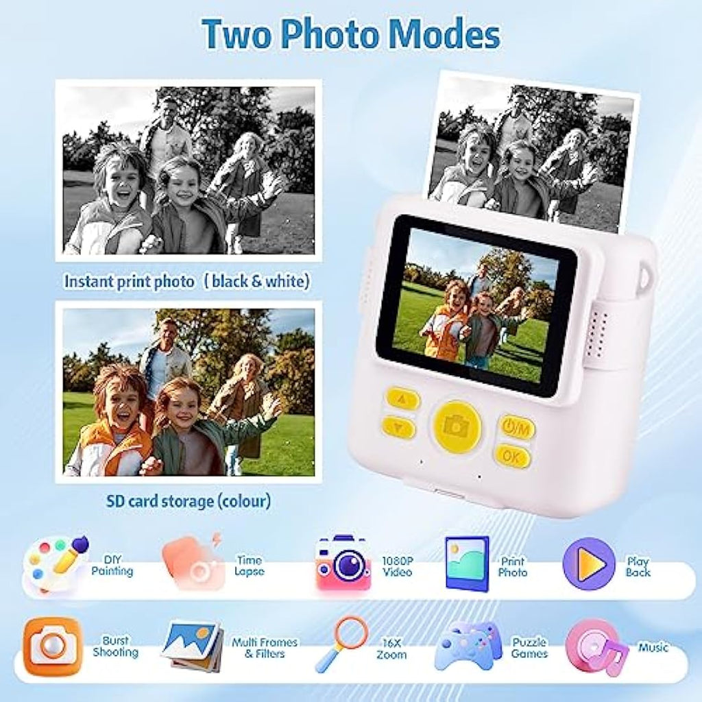 Kids Instant Print Camera – 1080P Digital Toy with 32GB Card