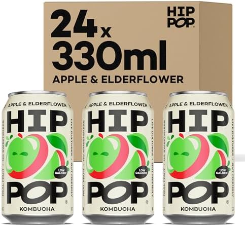Hip Pop Apple & Elderflower Kombucha – Vegan Gut Health Drink, 24 x 330ml