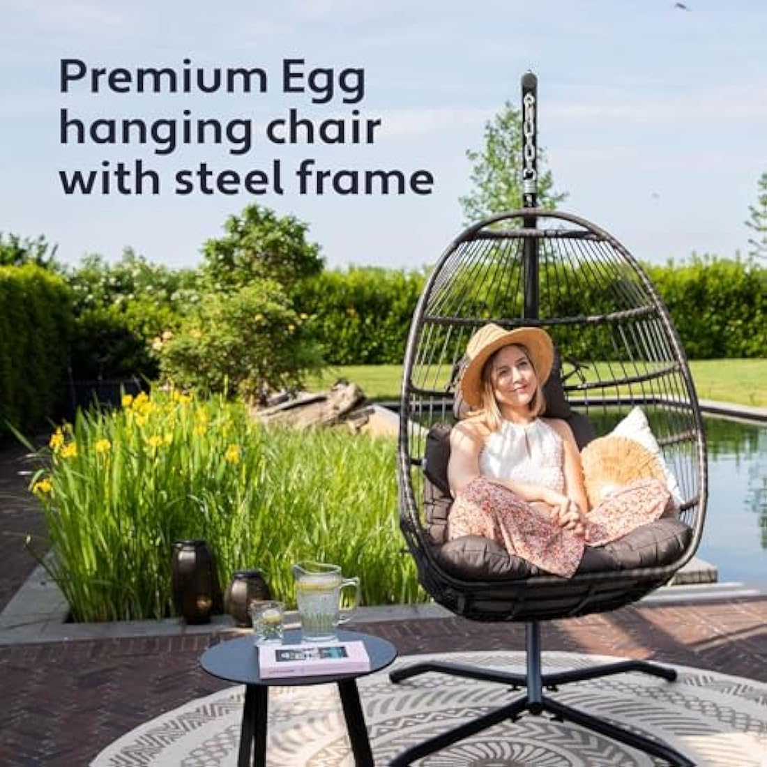 Vita5 Foldable Hanging Egg Chair with Frame | Polyrattan - Dark Grey