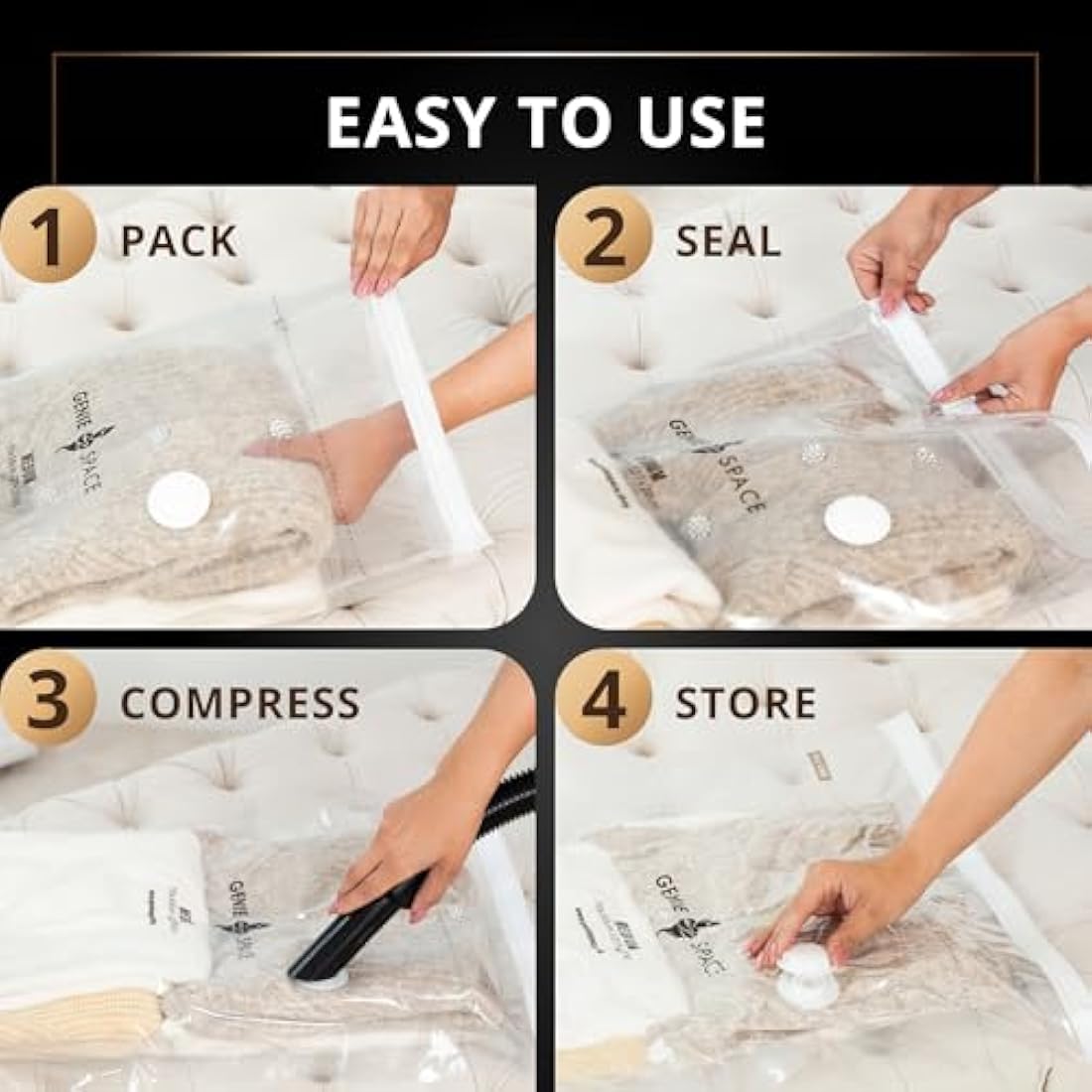 Genie Space Vacuum Storage Bags | 6-Pack Large 80x60cm Airtight Organiser