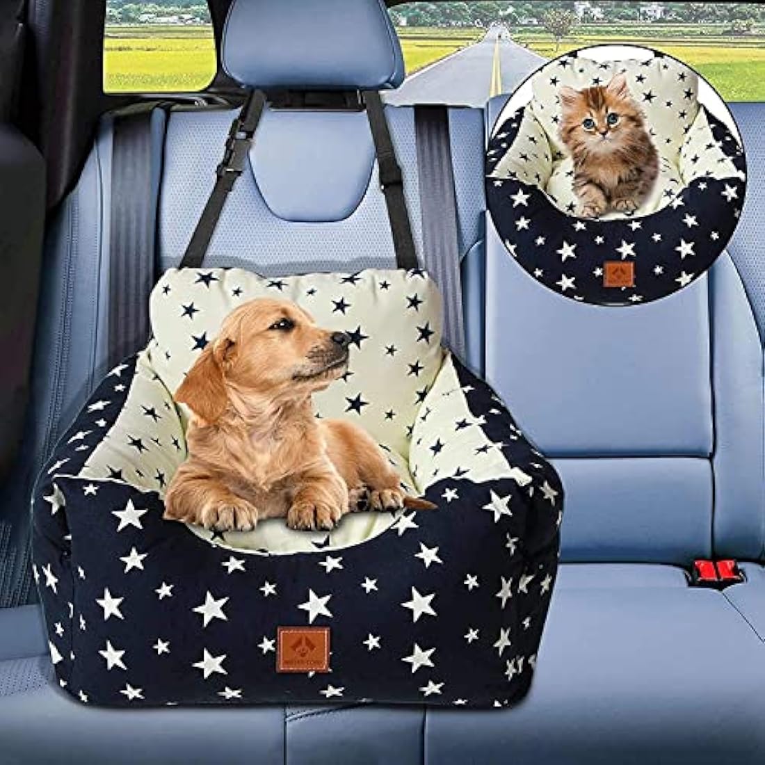 2-in-1 Dog Car Seat | Washable Pet Booster Bed - Navy Star