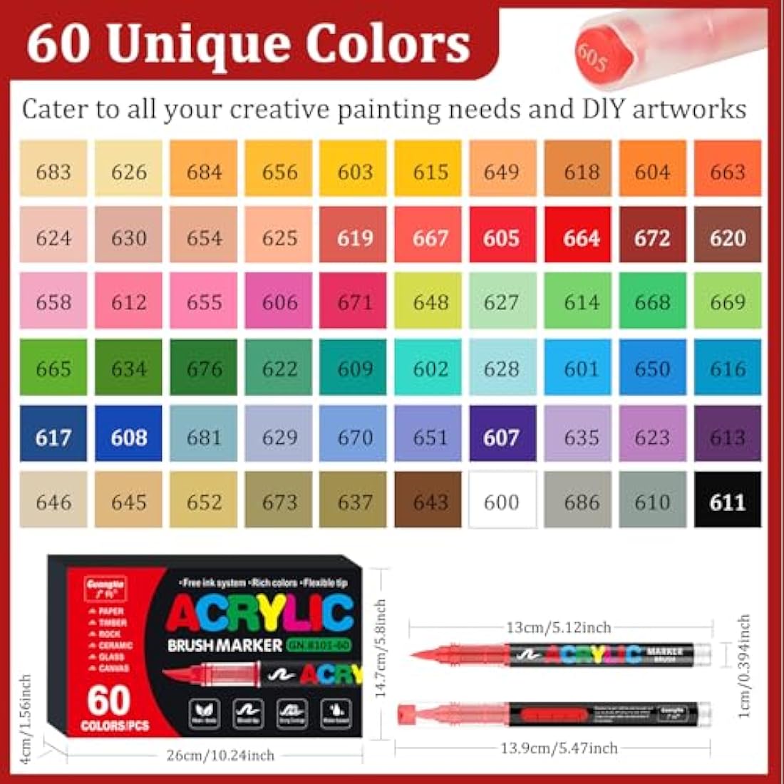 Gelanty 60 Colors Acrylic Paint Pens | Flexible Brush Tip Markers