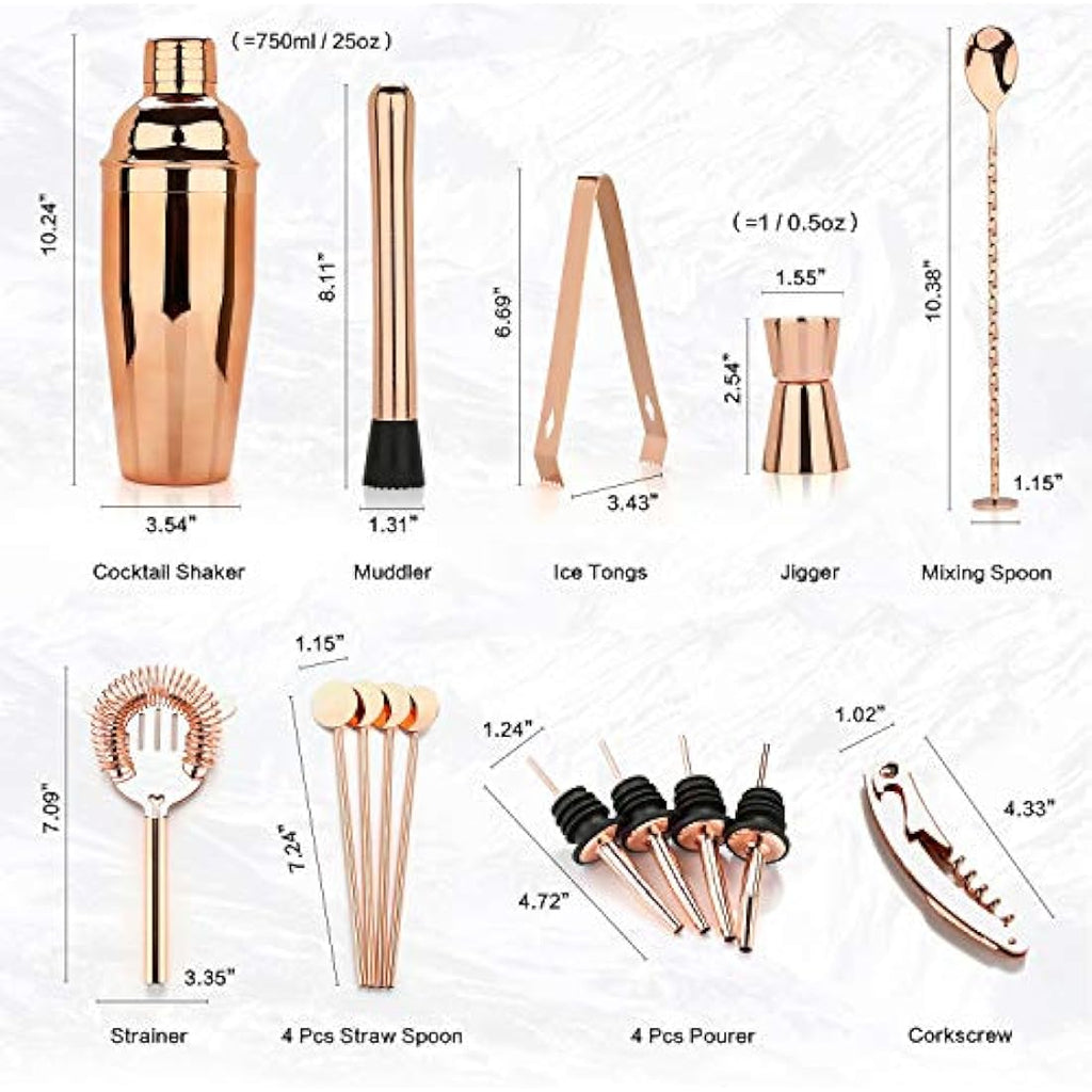Jolof Store 16-Piece Cocktail Shaker Set | Stainless Steel Bartender Kit