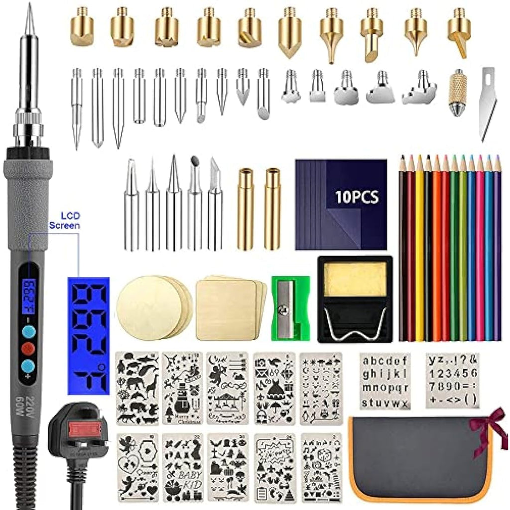 77Pcs Wood Burning Kit – 60W LCD Pyrography Pen Set