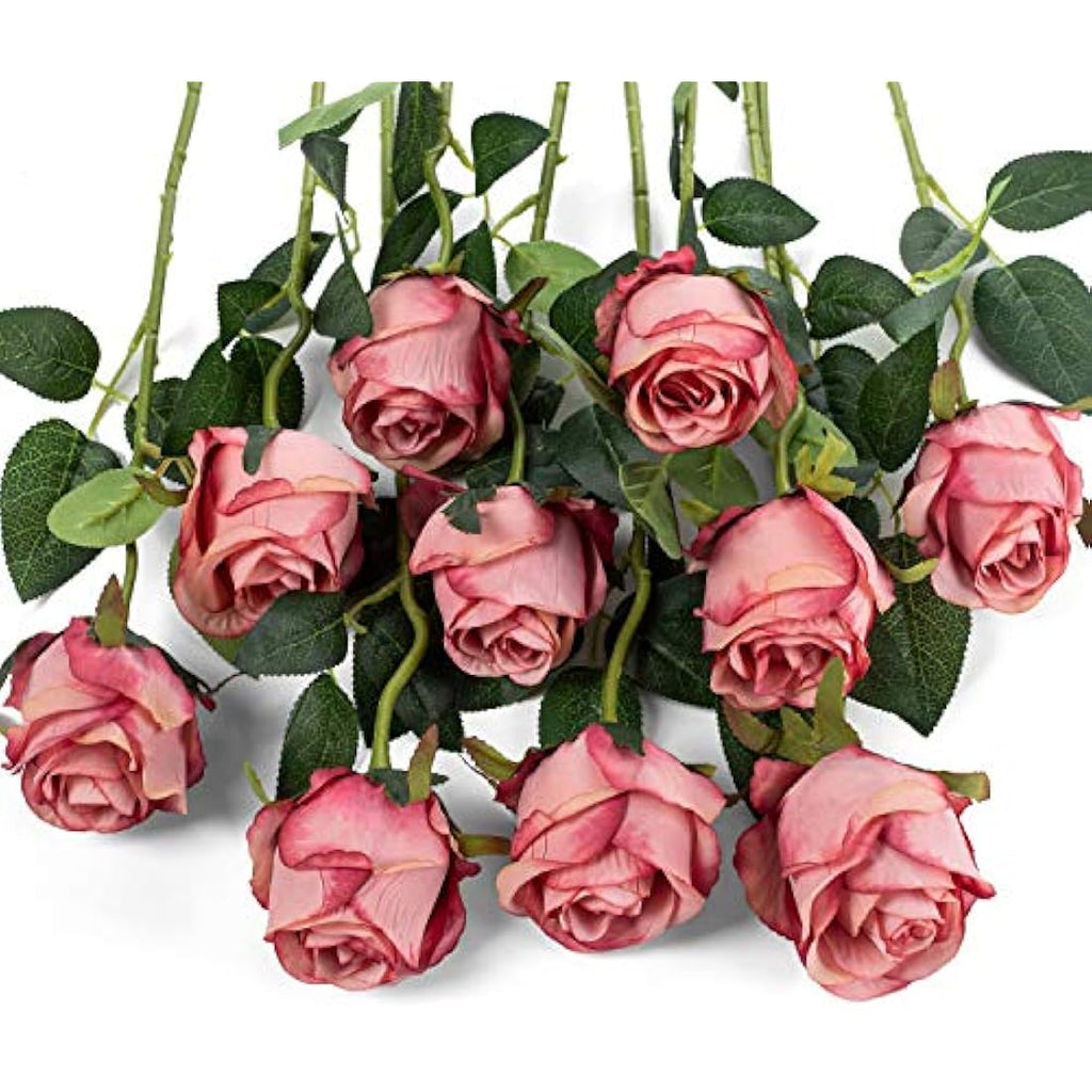 10pcs Artificial Silk Roses - 20" Long Stem Wedding Decor