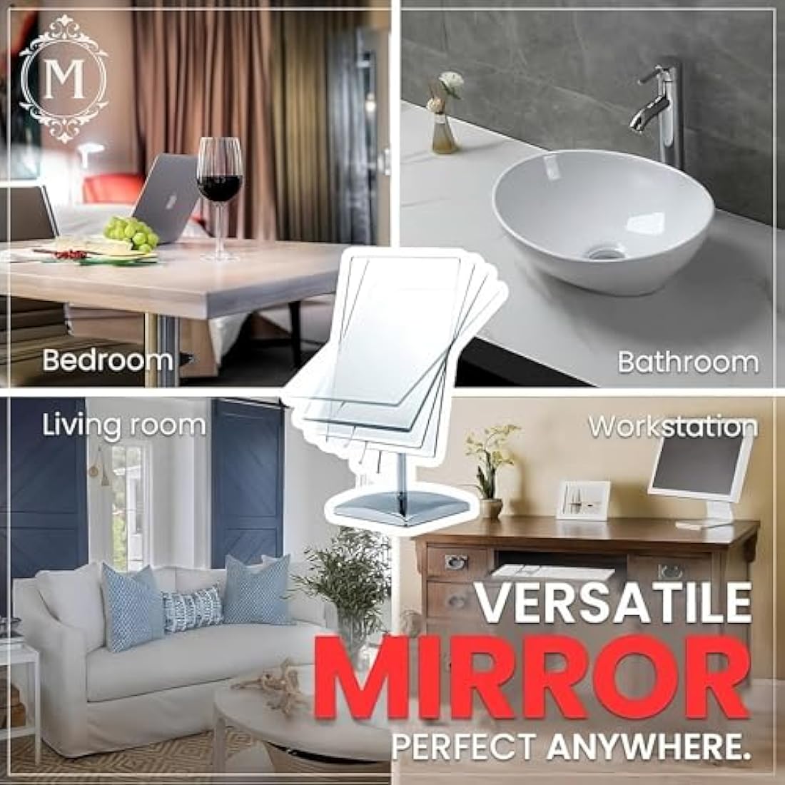 Mirrorvana Frameless Tabletop Vanity Mirror – Large Makeup Mirror