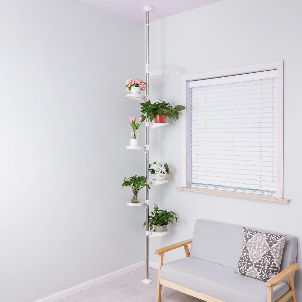 Hershii 7-Layer Tension Pole Plant Stand | Adjustable Metal Corner Rack