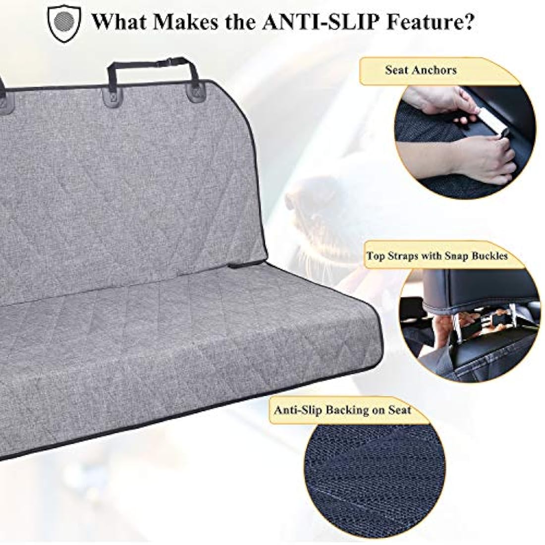 Vivaglory Dog Backseat Cover | Waterproof Anti-Slip Bench Protector, Black