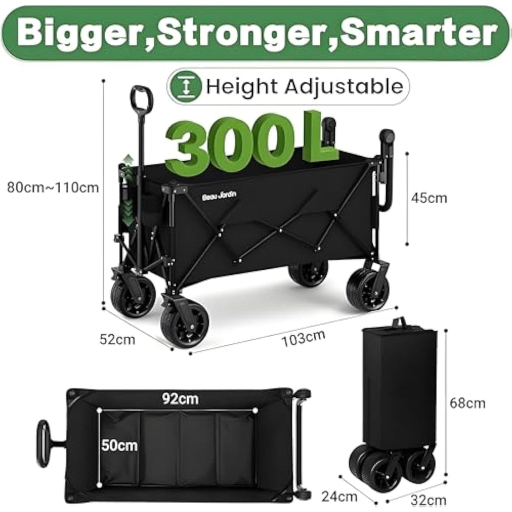 BEAU JARDIN Heavy Duty Folding Wagon | 500lbs All-Terrain Beach Cart