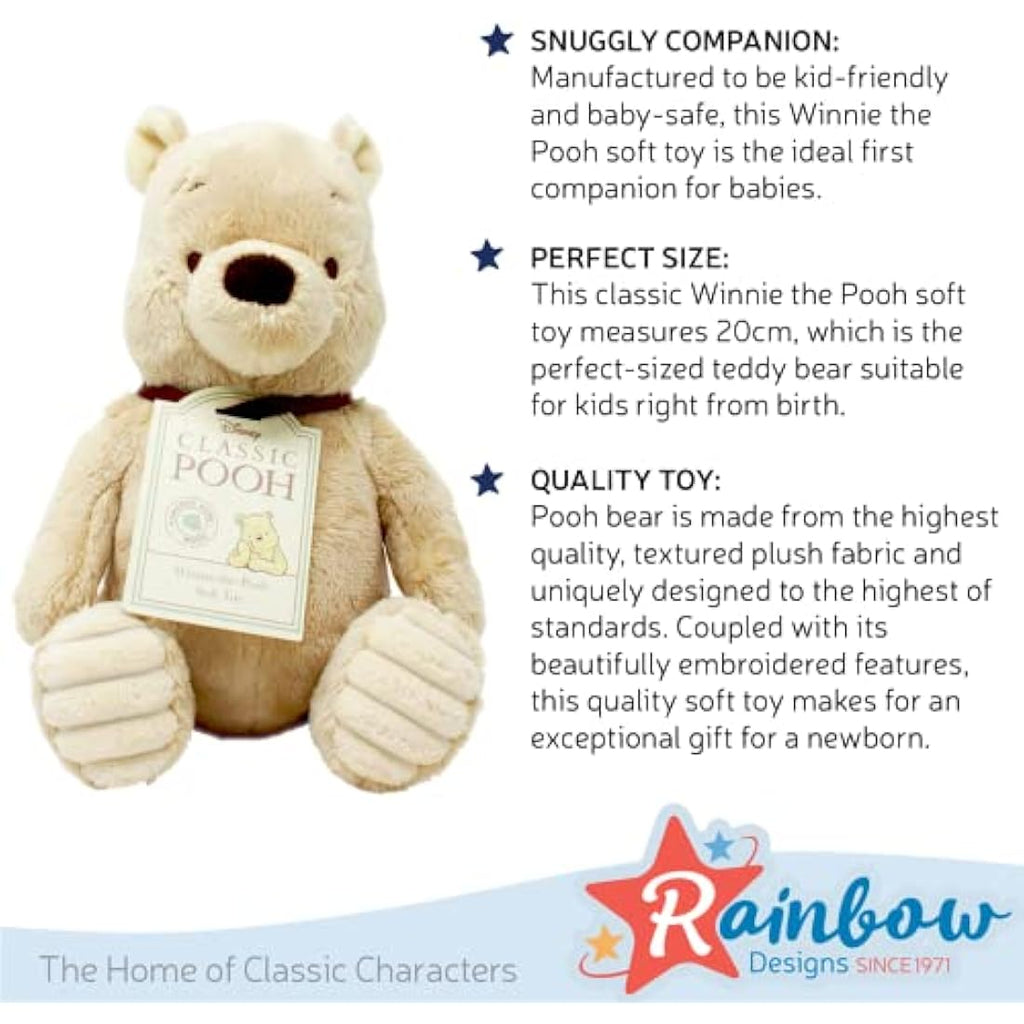 Disney Winnie the Pooh Soft Toy – Classic 20cm Plush Teddy, Beige