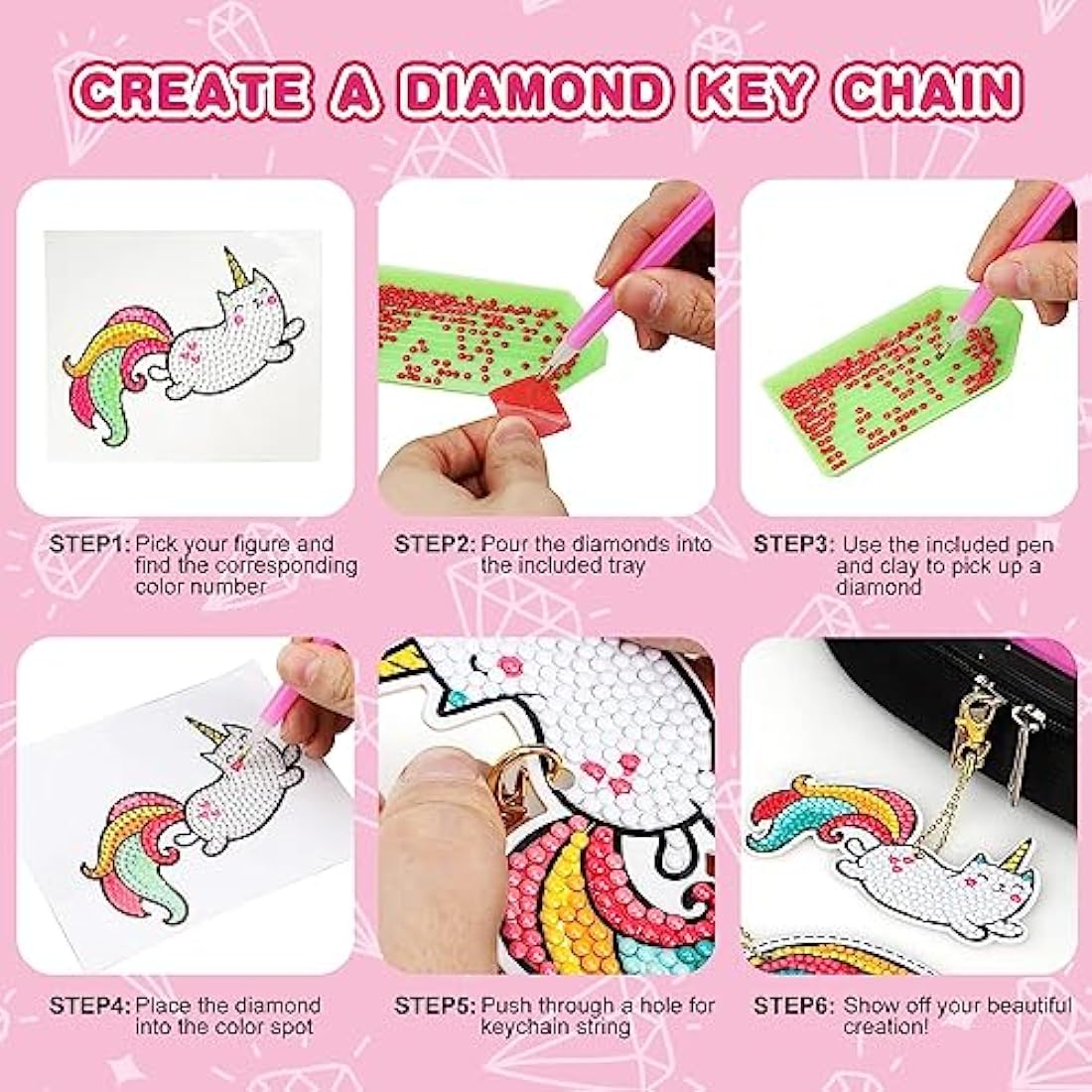 Jolof Store DIY Diamond Painting Keychain Kit - Mosaic Arts and Crafts for Girls