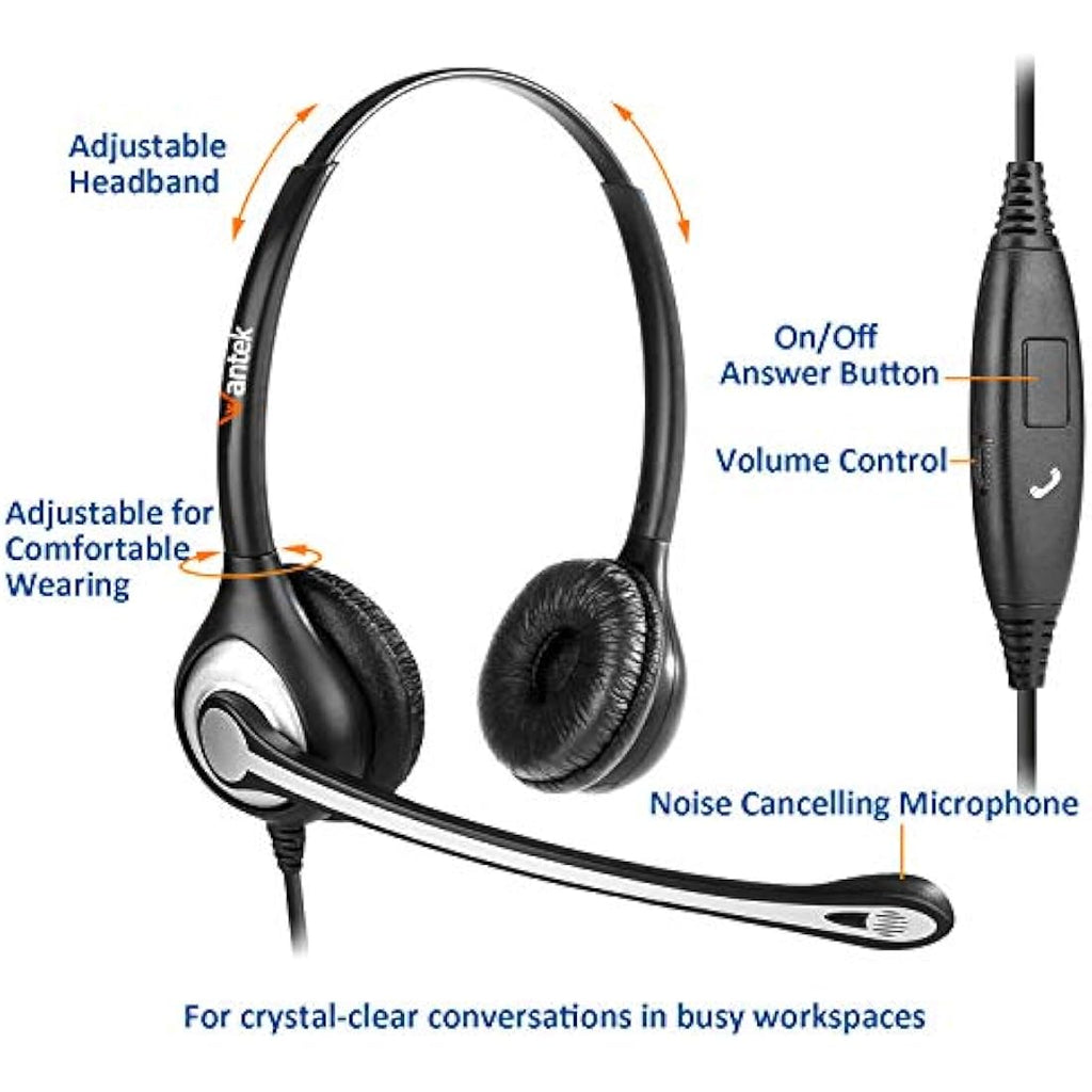 Wantek Binaural Cell Phone Headset with Noise Canceling Mic - 3.5mm
