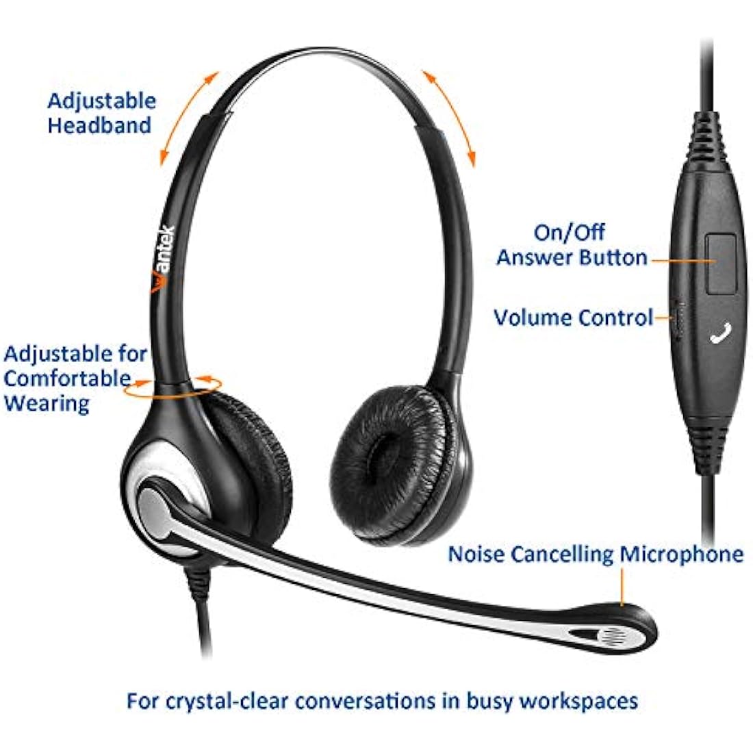 Wantek Binaural Cell Phone Headset with Noise Canceling Mic - 3.5mm