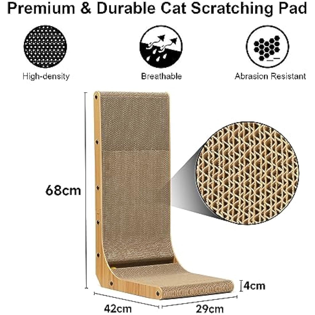 FUKUMARU L-Shape Cat Scratcher | Wall Mounted Cardboard Lounge with Toy