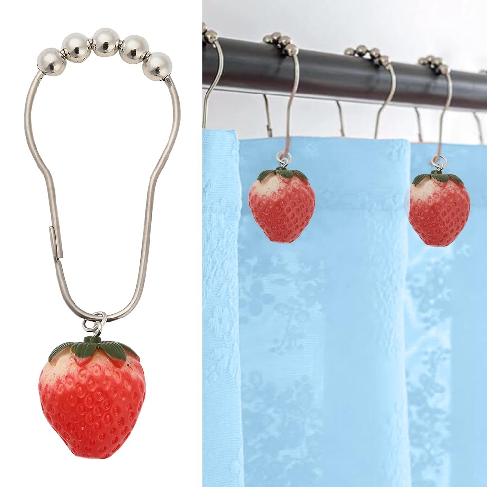 JSCARLIFE Rustproof Stainless Steel Strawberry Shower Curtain Hooks | 12PCS