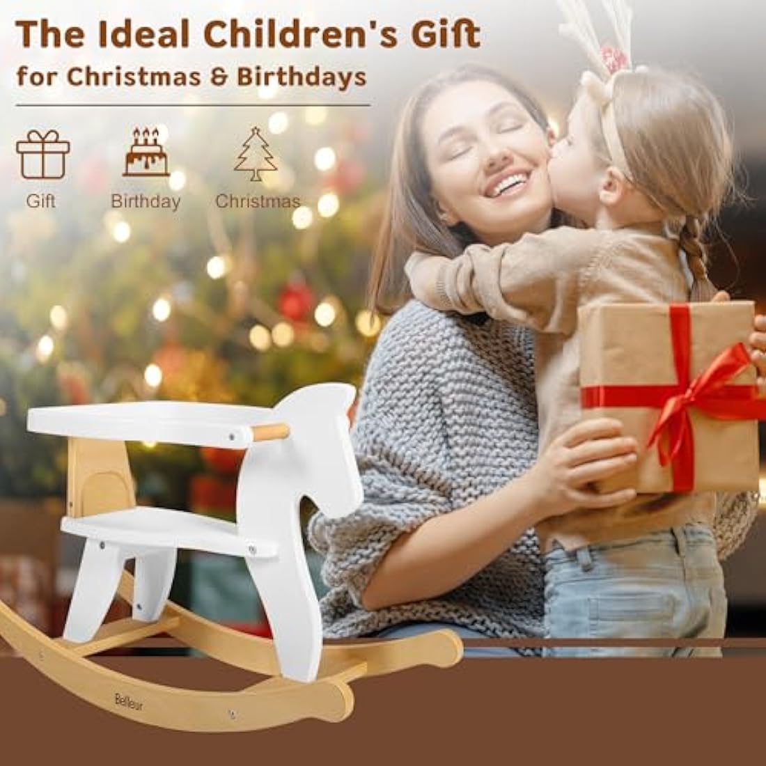 Belleur Wooden Rocking Horse for Toddlers – 2-in-1 Ride-On Toy with Fence