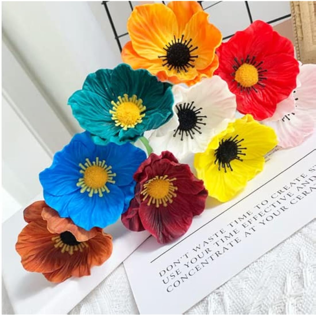 10 Stem Artificial Poppy Flowers – 11" Faux PU Anemone (Brown)