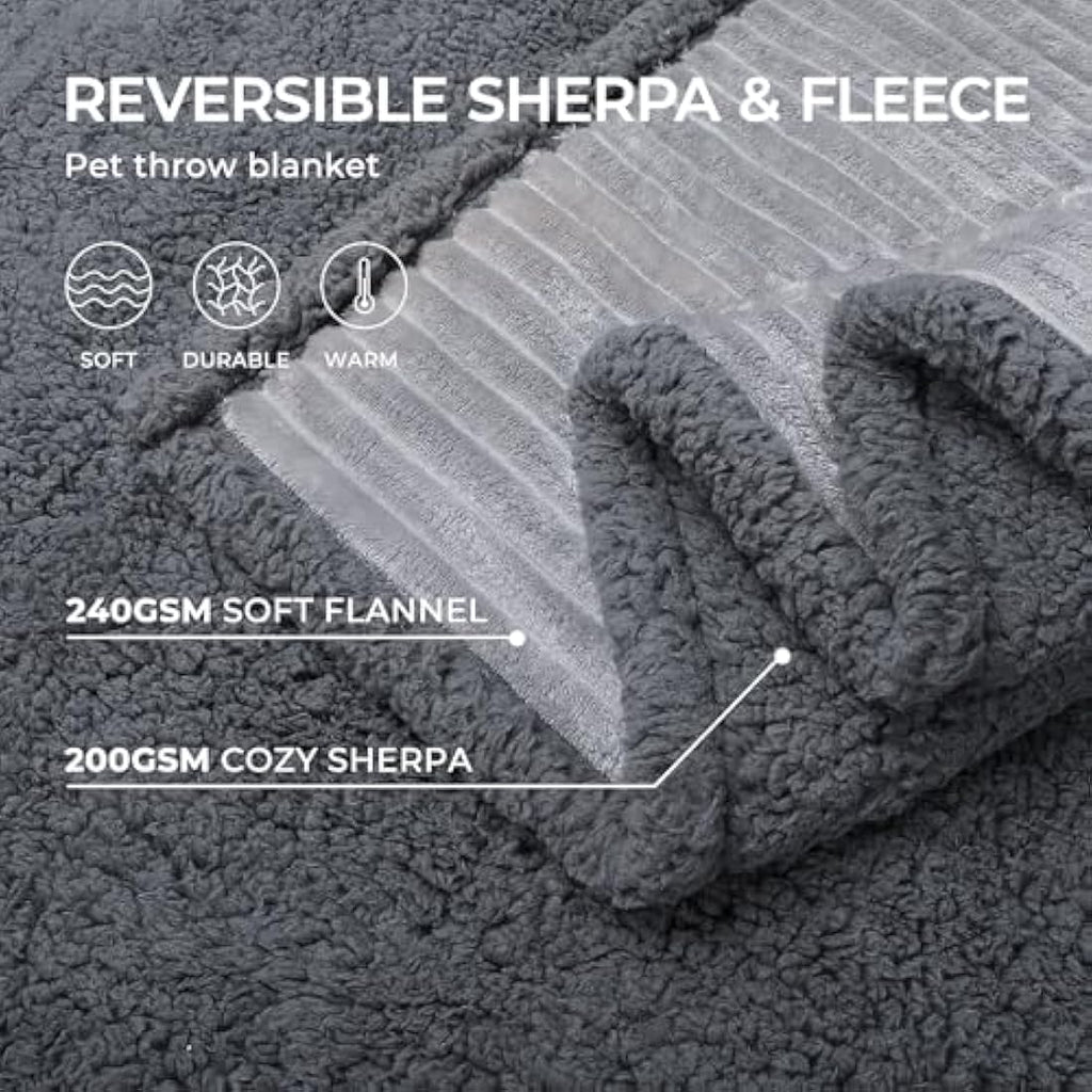 Luciphia Waterproof Dog Blanket – Reversible Sherpa & Fleece, Grey XL