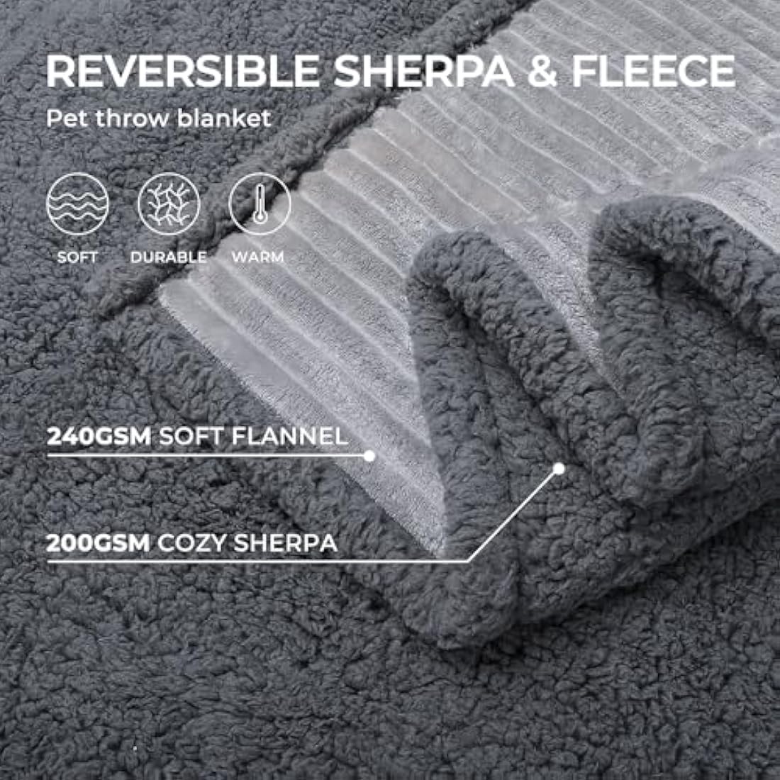 Luciphia Waterproof Dog Blanket – Reversible Sherpa & Fleece, Grey XL