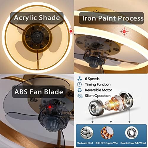Jolof Store LED Ceiling Fan with Light | 50CM Modern Reversible Gold Fan
