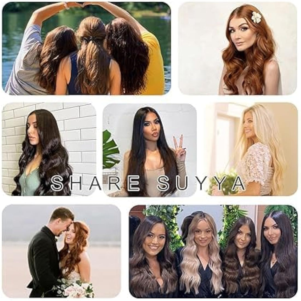 Suyya Clip in Human Hair Extensions | 12 Inch Remy Straight #1B Black