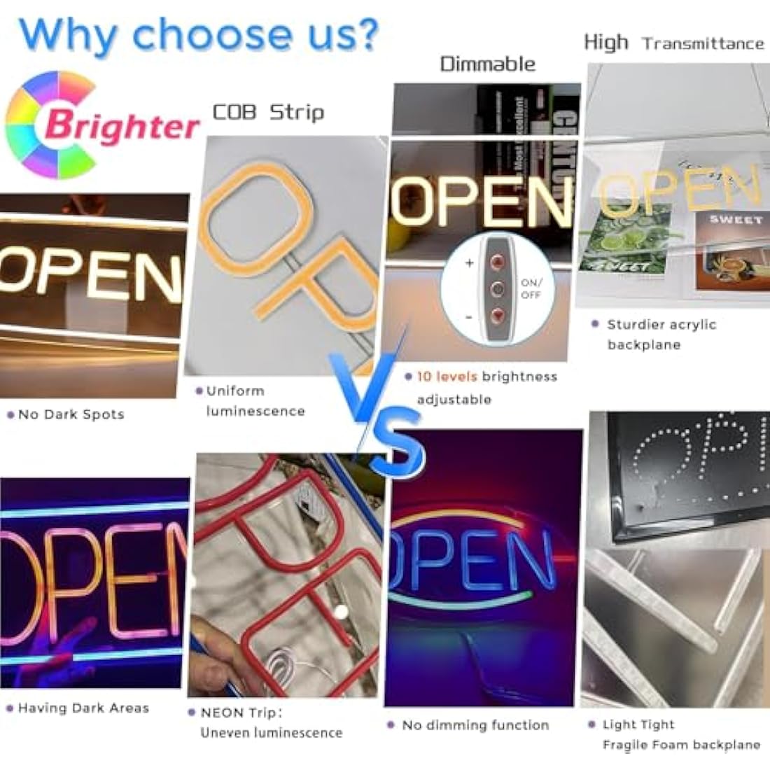 LED Neon Open Sign | 16x9 Dimmable USB Light for Business