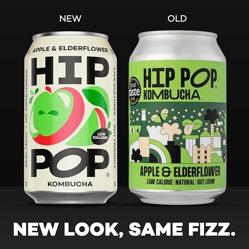 Hip Pop Apple & Elderflower Kombucha – Vegan Gut Health Drink, 24 x 330ml