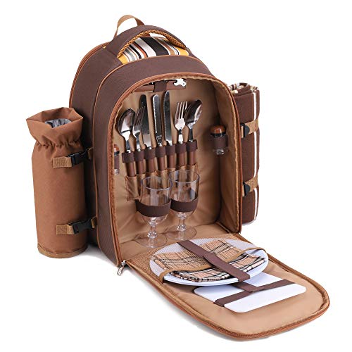 Apollo Walker 2 Person Picnic Backpack with Blanket & Tableware – Brown