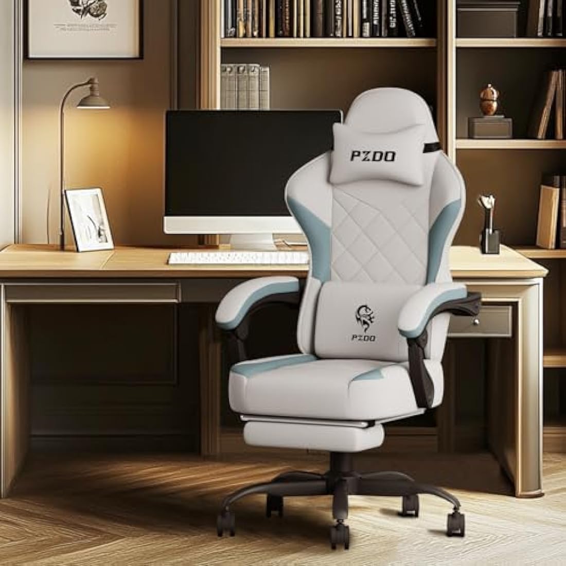 PZDO Ergonomic Office Chair with Footrest | Reclining Tech Fabric - Gray