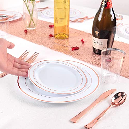 LATERN 150-Piece Rose Gold Plastic Dinnerware Set | Reusable Party Plates