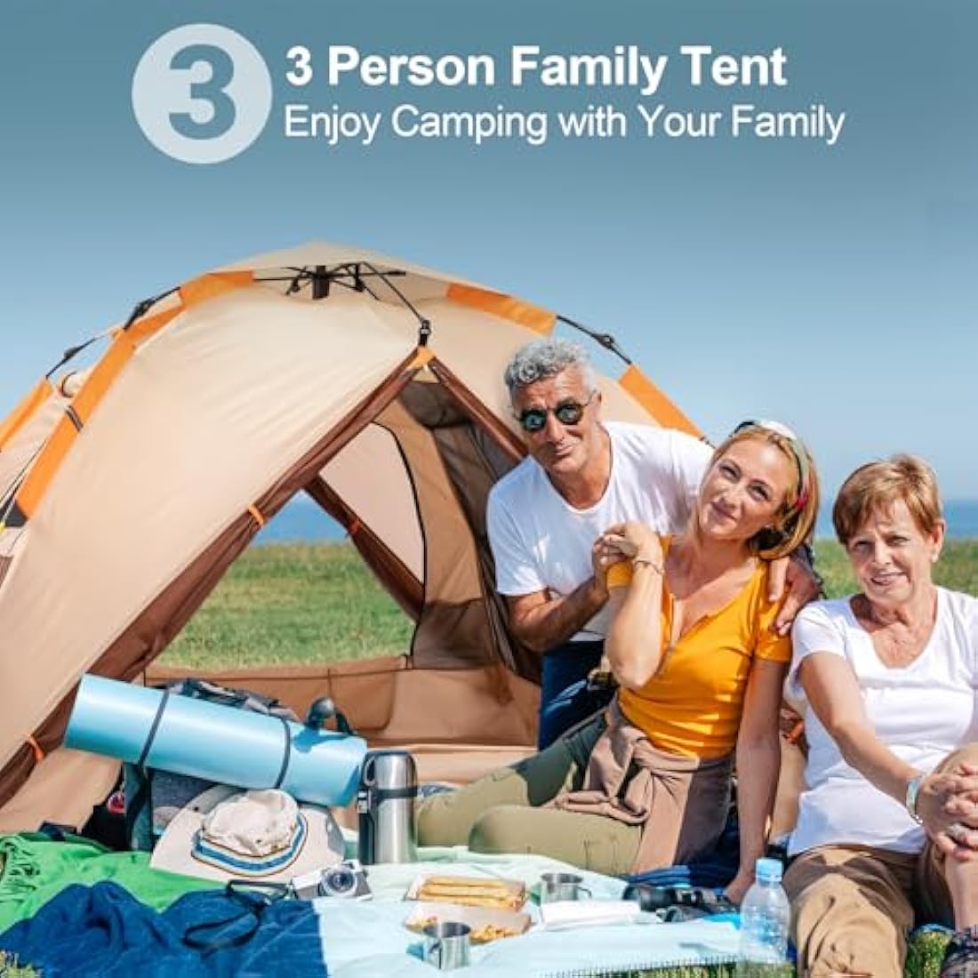 BETENST 3 Person Pop Up Camping Tent | Waterproof 2-in-1 Family Dome