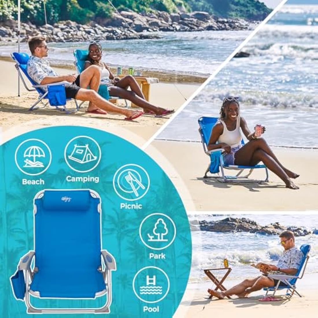 #WEJOY 4-Position Adjustable Beach Chair | Lightweight Aluminum Folding Seat