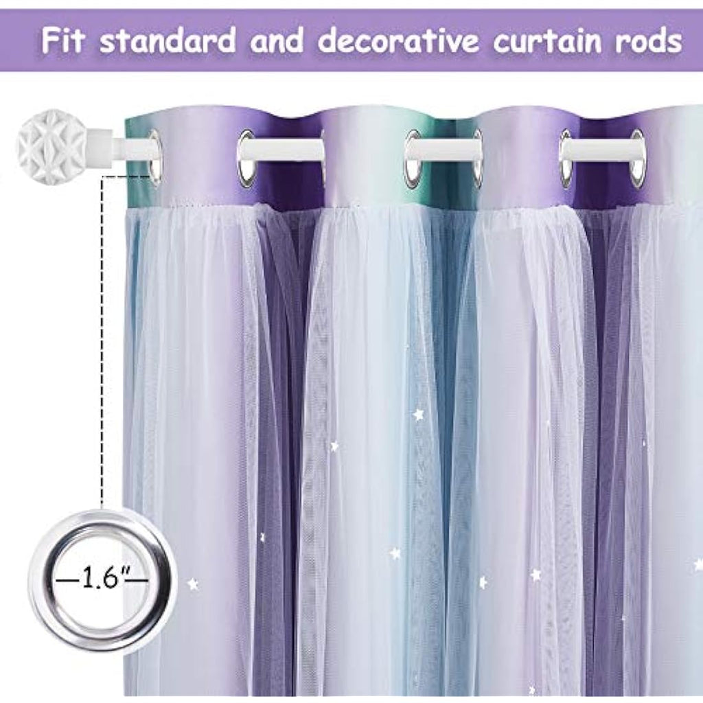 NICETOWN Star Blackout Curtains | 2 Panels | Purple & Blue | 52 x 54 Inch