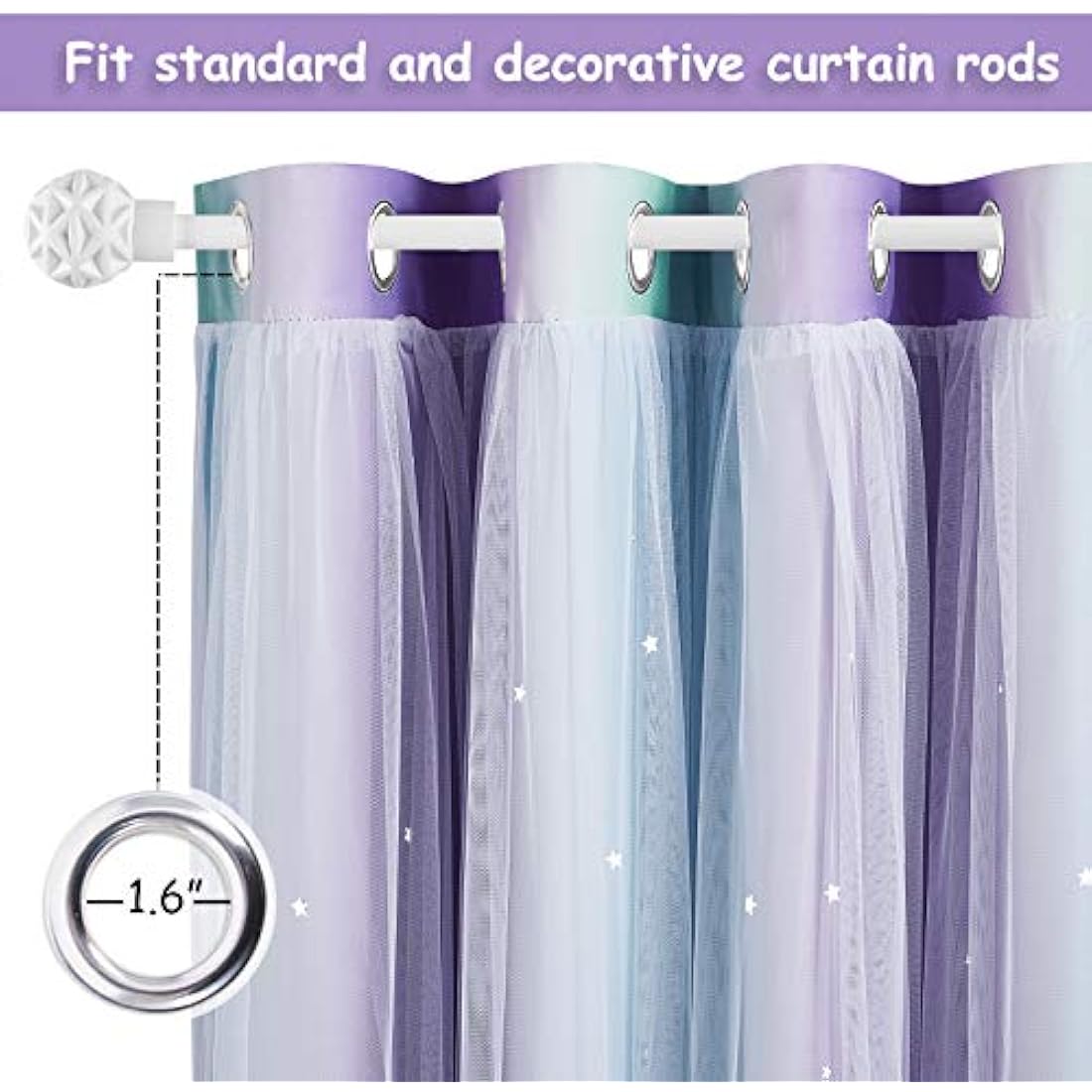 NICETOWN Star Blackout Curtains | 2 Panels | Purple & Blue | 52 x 54 Inch